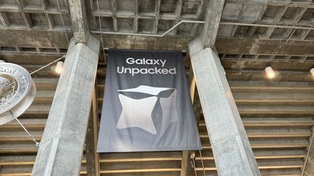 Samsung Galaxy Unpacked signage at SAP Center in San Jose